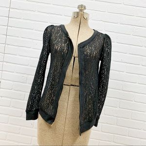 Black Lace Zip Up Cardigan